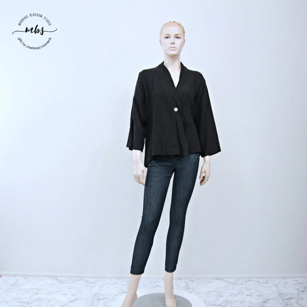 Fenini Linen Lightweight Blazer Black Women L - Picture 2 of 11